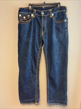True Religion Ricky Super T Blue Jeans 40x30 Straight Leg Distressed Denim